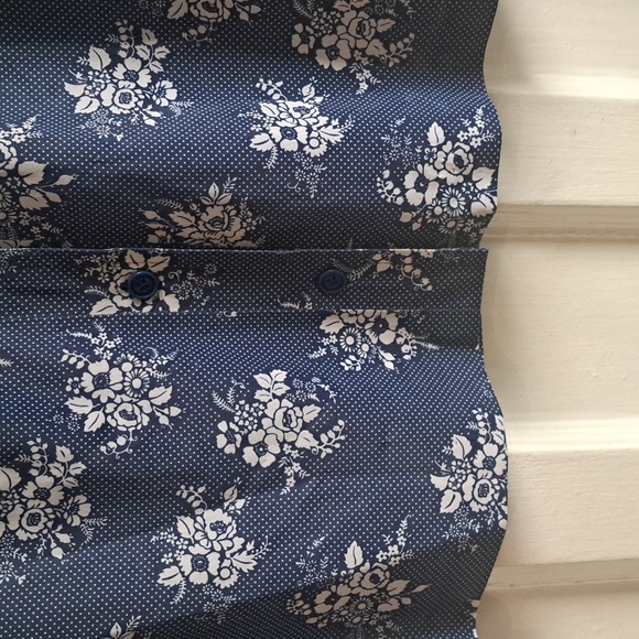 Homemade Vintage Blouse - Size Small - Blue and White Floral Dot Button Down - Picture 2 of 8